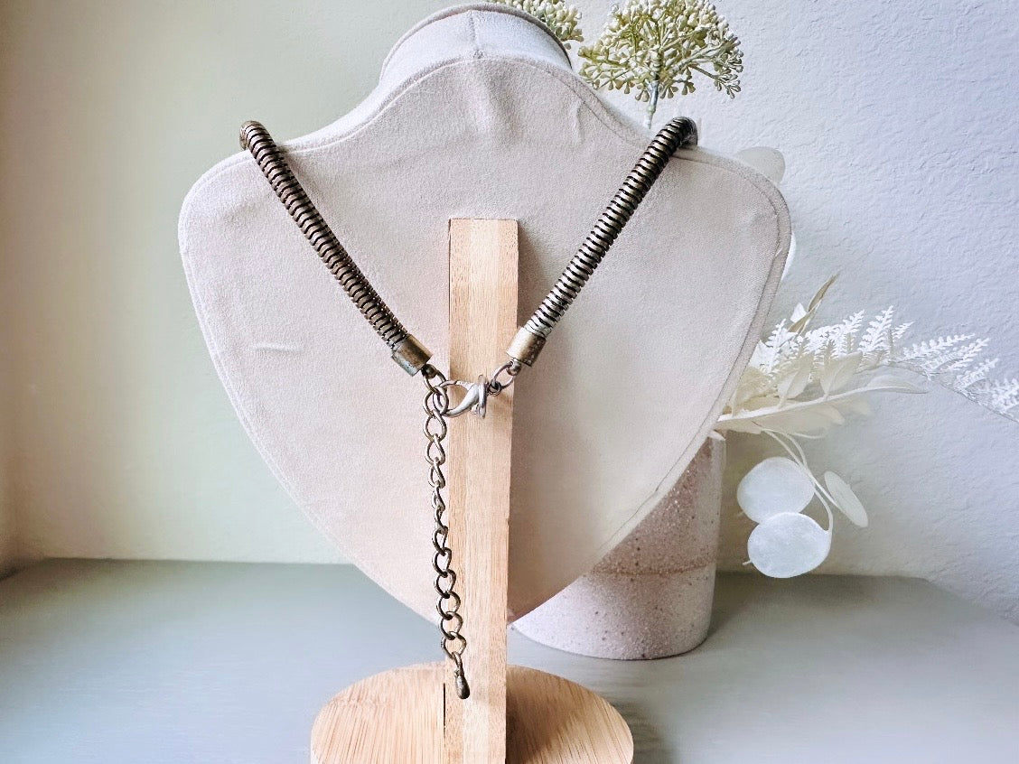 Vintage Sphere Necklace, Rustic Industrial Necklace, Black Gunmetal Pewter Silver Ball & Black Stone Necklace, Chunky Eclectic Necklace  from Piggle and Pop