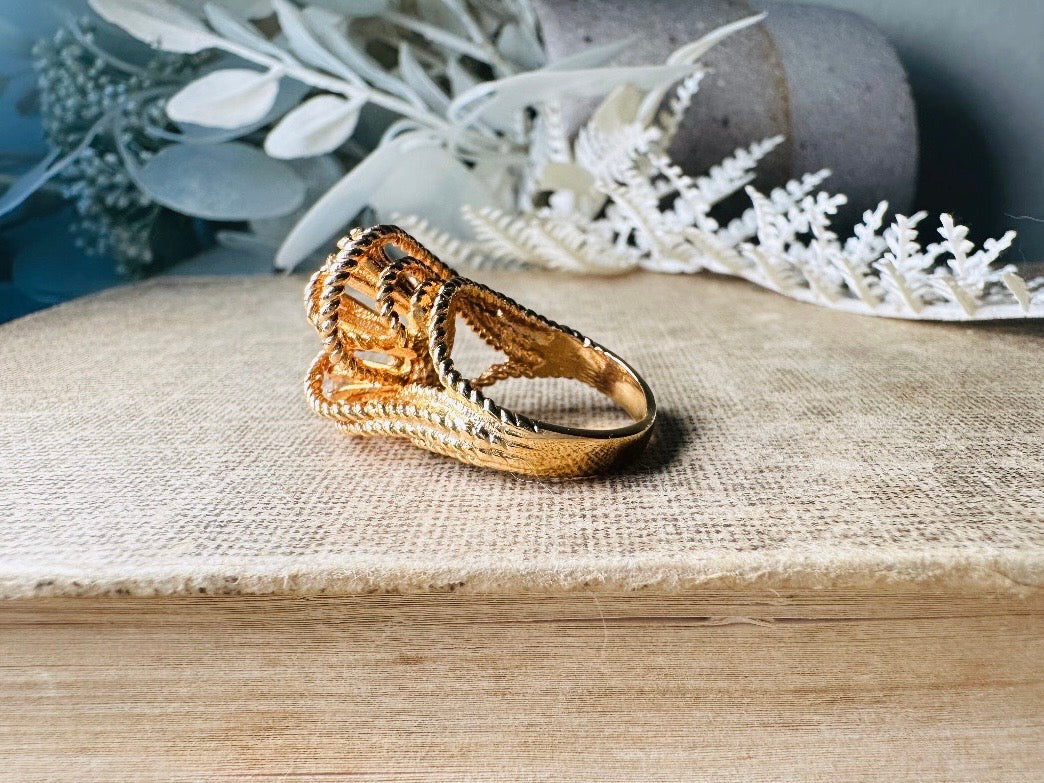Vintage Statement Ring, Park Lane Twisted Rope Gold Ring with Swarovski Crystal Accents, Chunky Multi Stone Vintage Cocktail Ring 18K Size 6