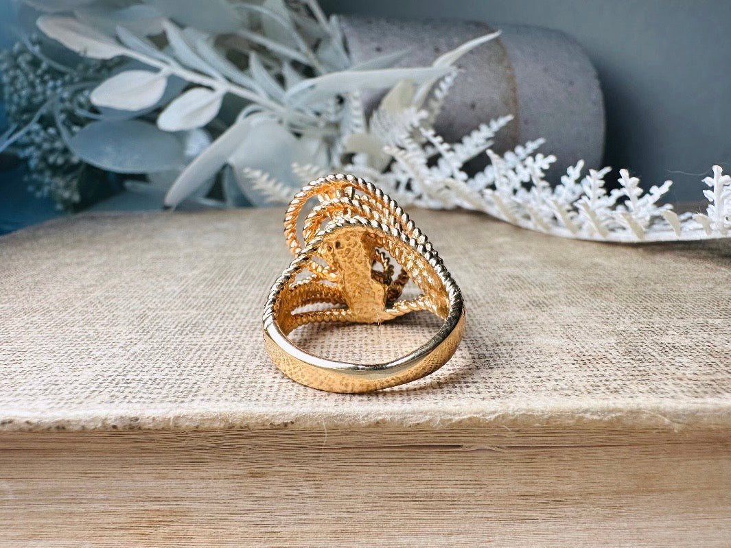 Vintage Statement Ring, Park Lane Twisted Rope Gold Ring with Swarovski Crystal Accents, Chunky Multi Stone Vintage Cocktail Ring 18K Size 6