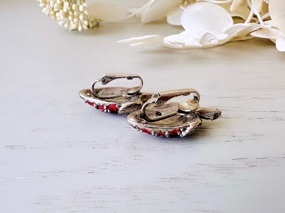 Vintage Strawberry Rhinestone Earrings, Red Crystal Clip On Strawberry Earrings, Nonpierced Fruit Earrings, Pave Set Unique Vintage Earrings from Piggle and Pop
