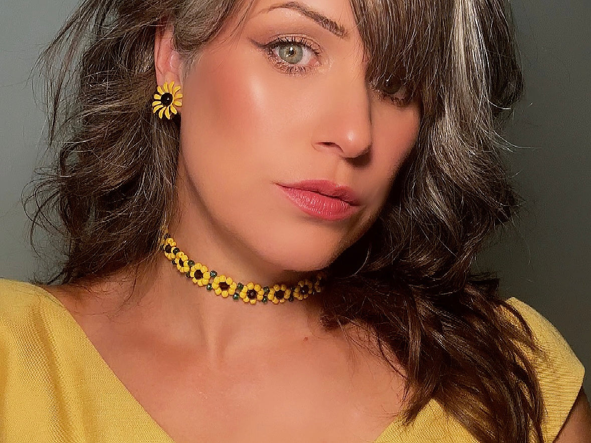 Vintage Sunflower Earrings, Floral 60s Yellow Enamel Clip On Earrings