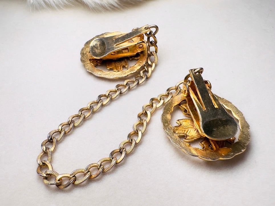 Vintage Sweater Clips, 50s Gold Leaf Collar Clips with Maple Leaves