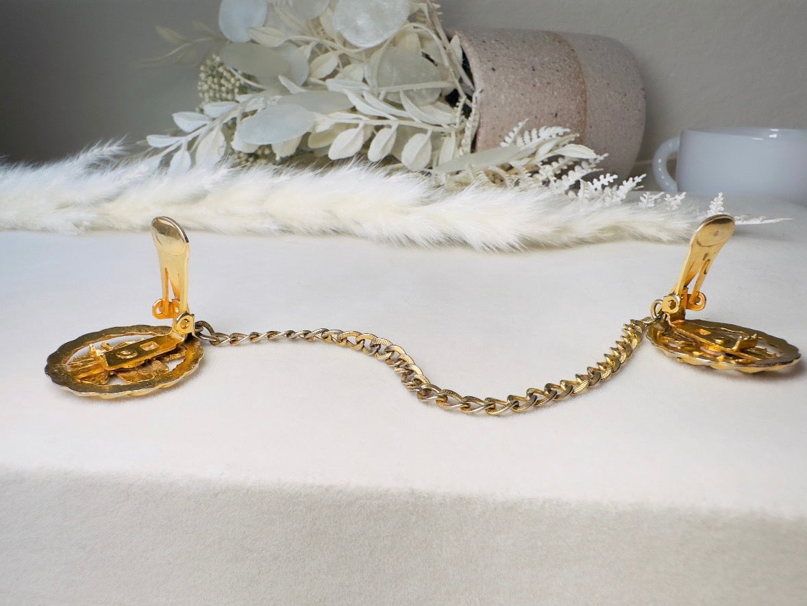 Vintage Sweater Clips, 50s Gold Leaf Collar Clips with Maple Leaves