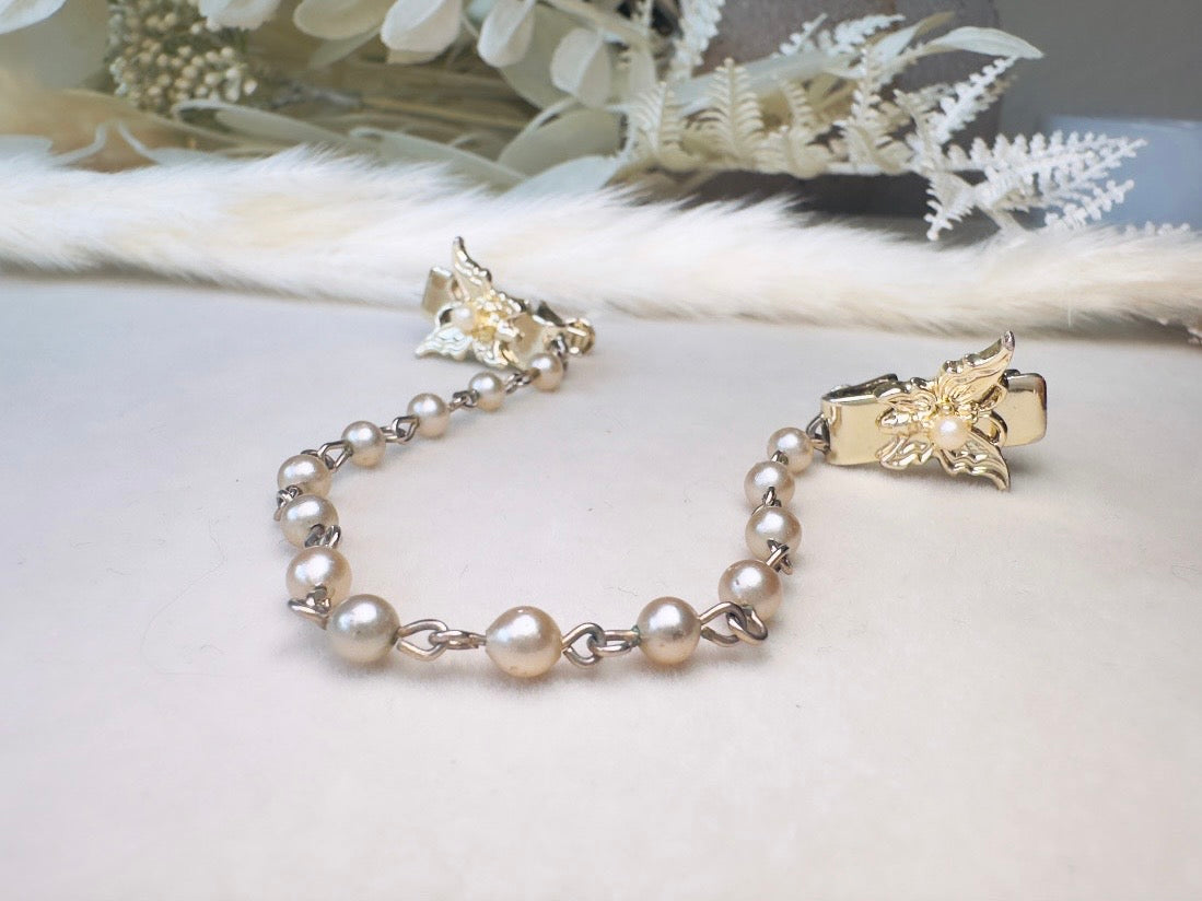 Vintage Sweater Clips, Gold Butterfly and Pearl Collar Cardigan Clips