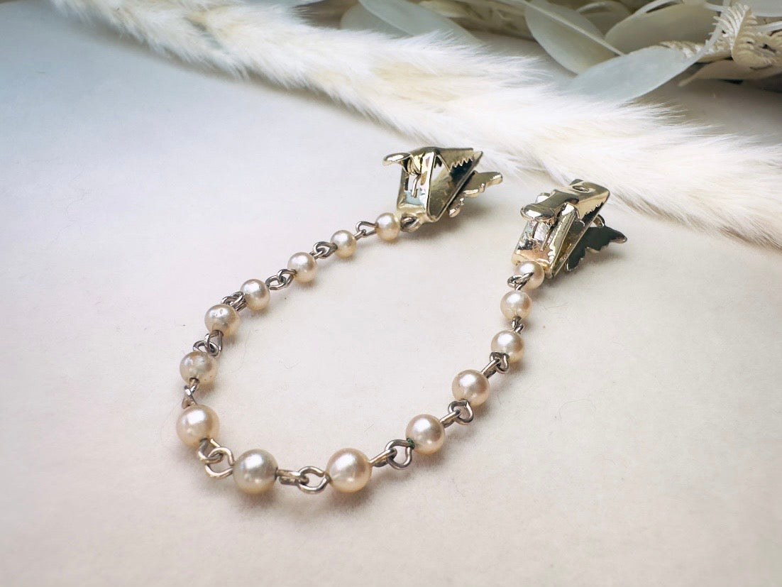Vintage Sweater Clips, Gold Butterfly and Pearl Collar Cardigan Clips