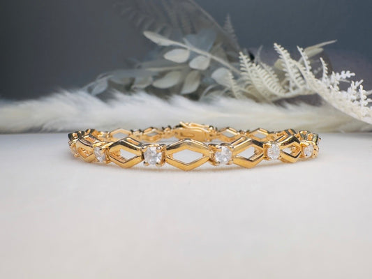 Vintage Tennis Bracelet, Roman Gold Link Bracelet with Crystals
