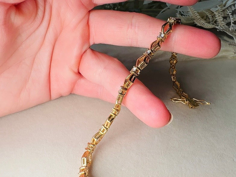 Vintage Tennis Bracelet, Roman Gold Link Bracelet with Crystals