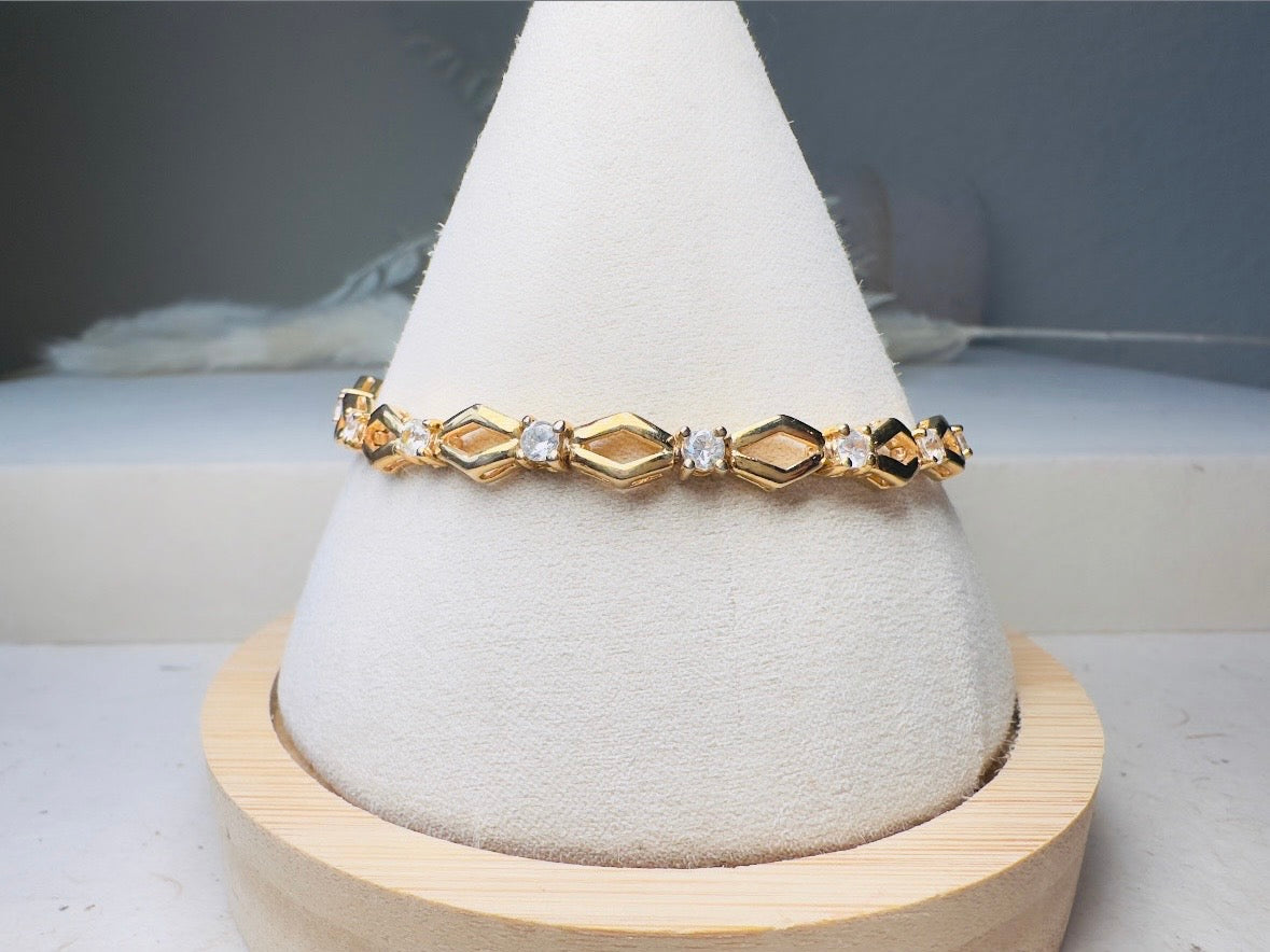 Vintage Tennis Bracelet, Roman Gold Link Bracelet with Crystals