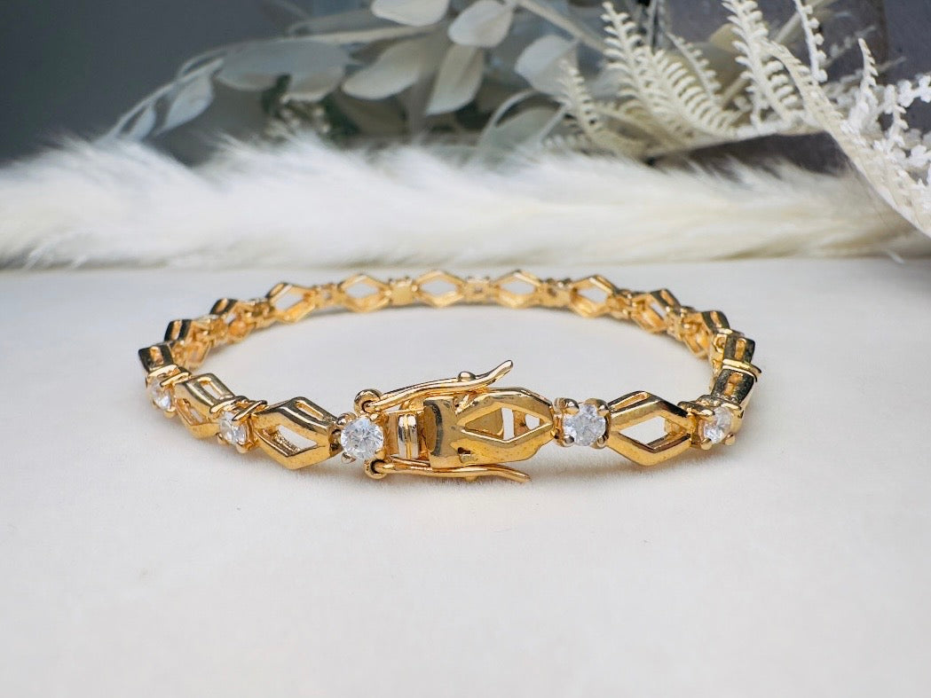 Vintage Tennis Bracelet, Roman Gold Link Bracelet with Crystals