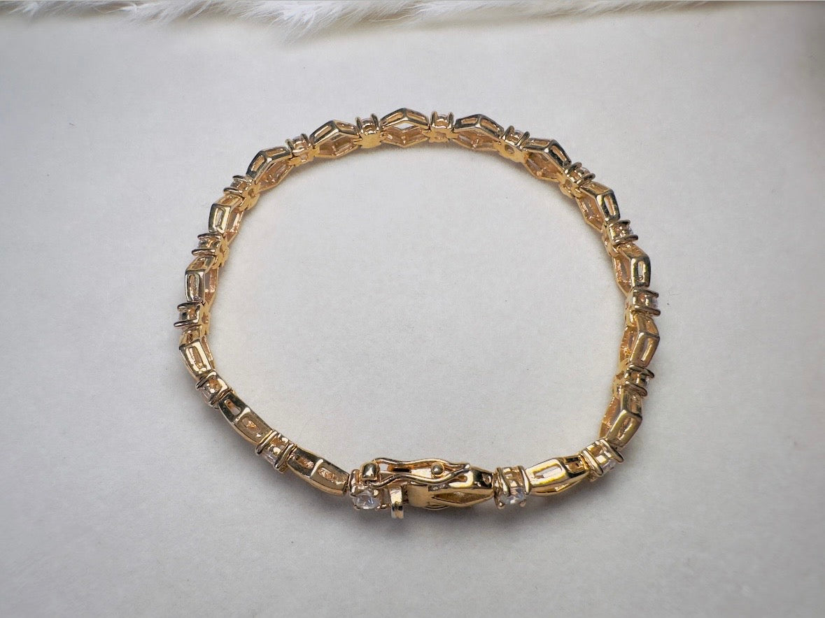 Vintage Tennis Bracelet, Roman Gold Link Bracelet with Crystals