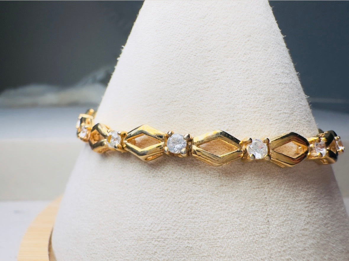 Vintage Tennis Bracelet, Roman Gold Link Bracelet with Crystals