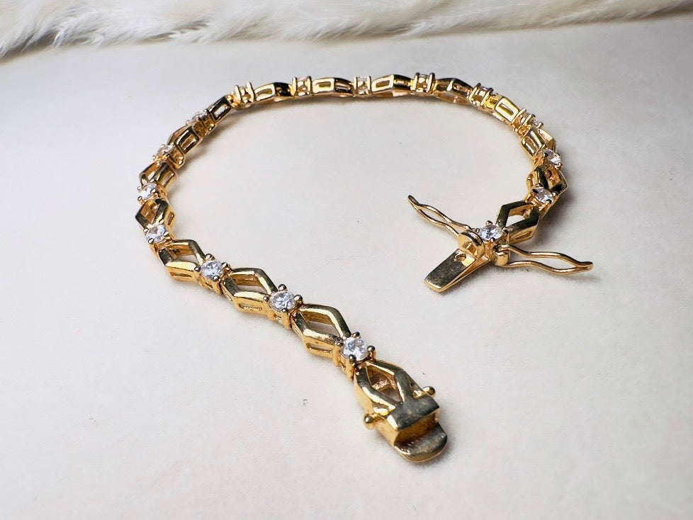 Vintage Tennis Bracelet, Roman Gold Link Bracelet with Crystals