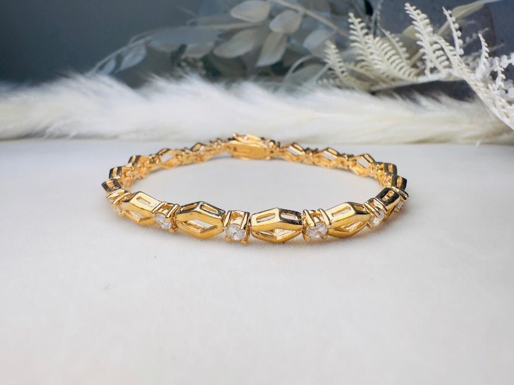 Vintage Tennis Bracelet, Roman Gold Link Bracelet with Crystals