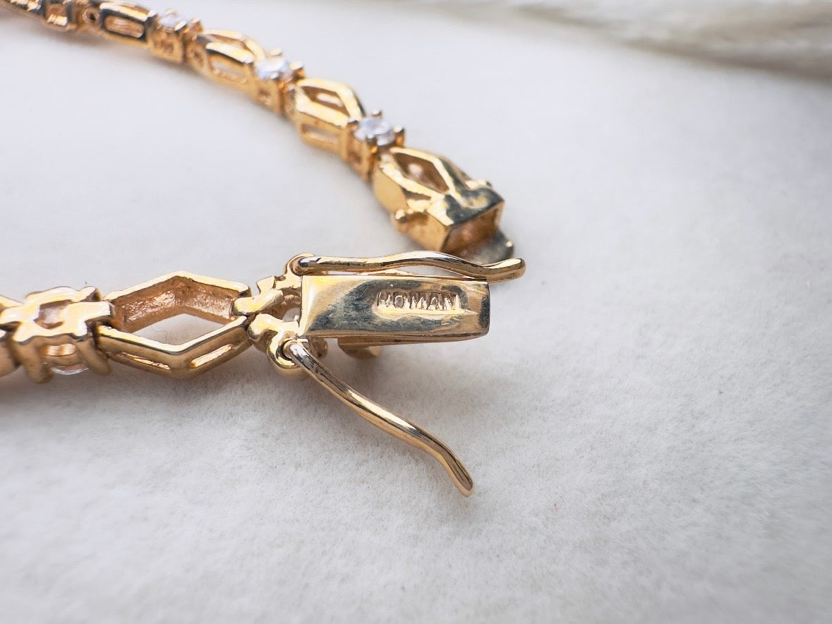Vintage Tennis Bracelet, Roman Gold Link Bracelet with Crystals