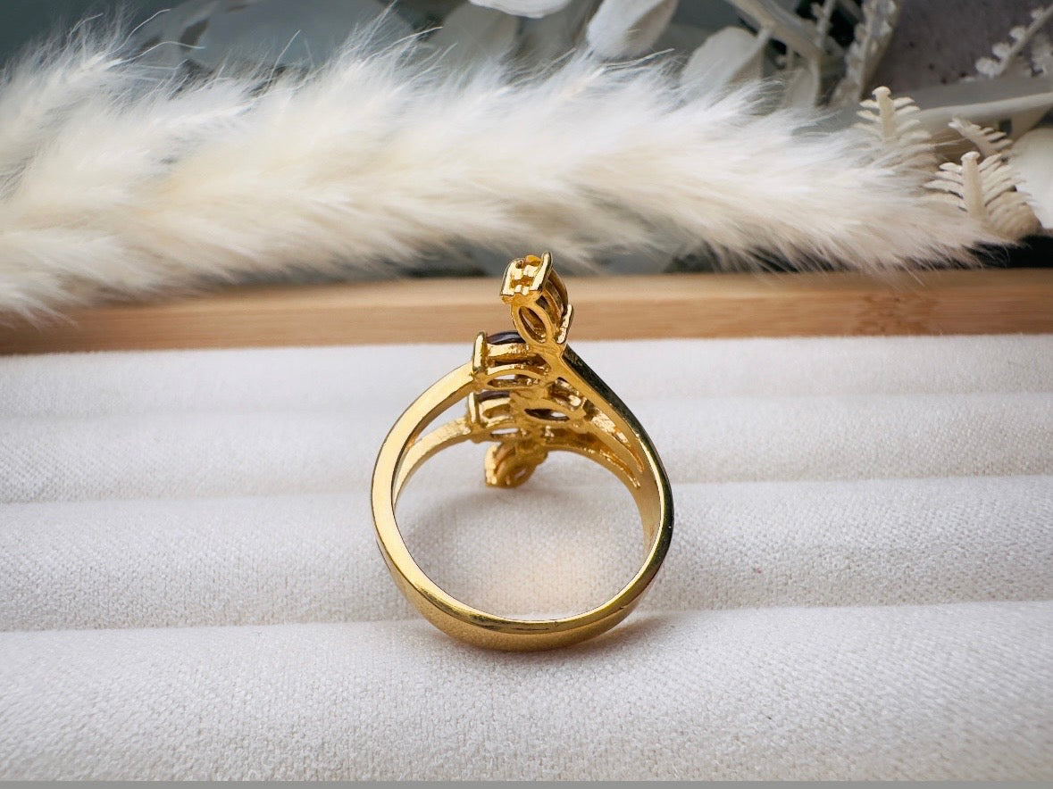 Vintage Tigers Eye Ring, 18k Gold Multi-stone 70s Gold and Brown Gemstone Cocktail Ring, Fitted Size 7 Retro Statement Ring