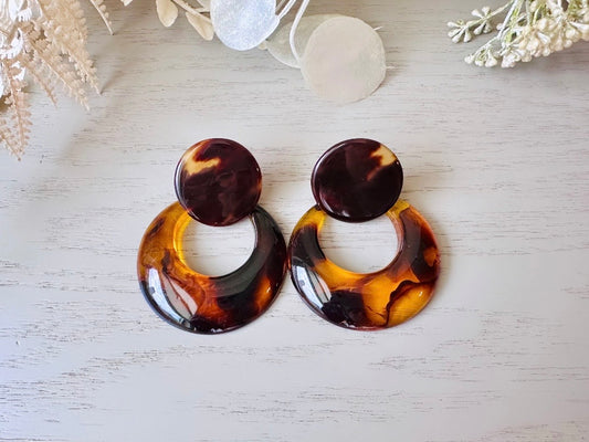 Vintage Tortoiseshell Acrylic Door Knocker Convertible Earrings, 1980s Vintage Clip On Earrings