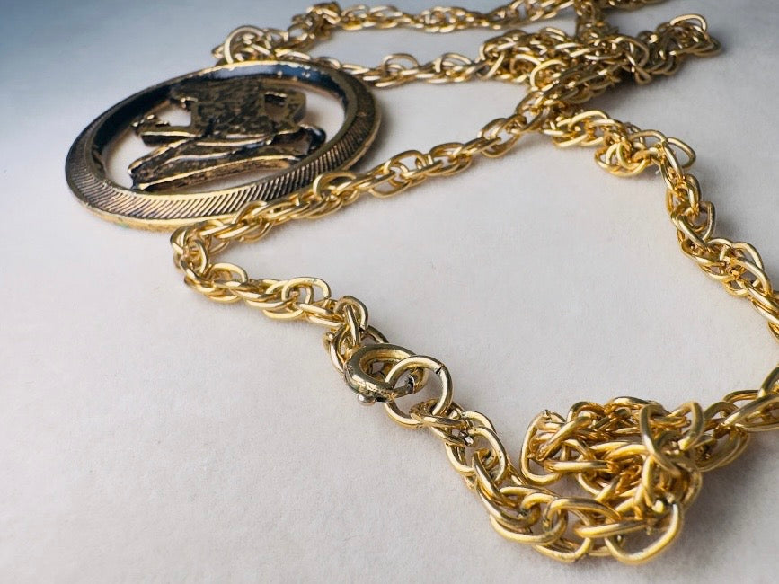 Virgo Pendant Necklace, Vintage Zodiac Necklace, Antique Gold August September Astrology Jewelry