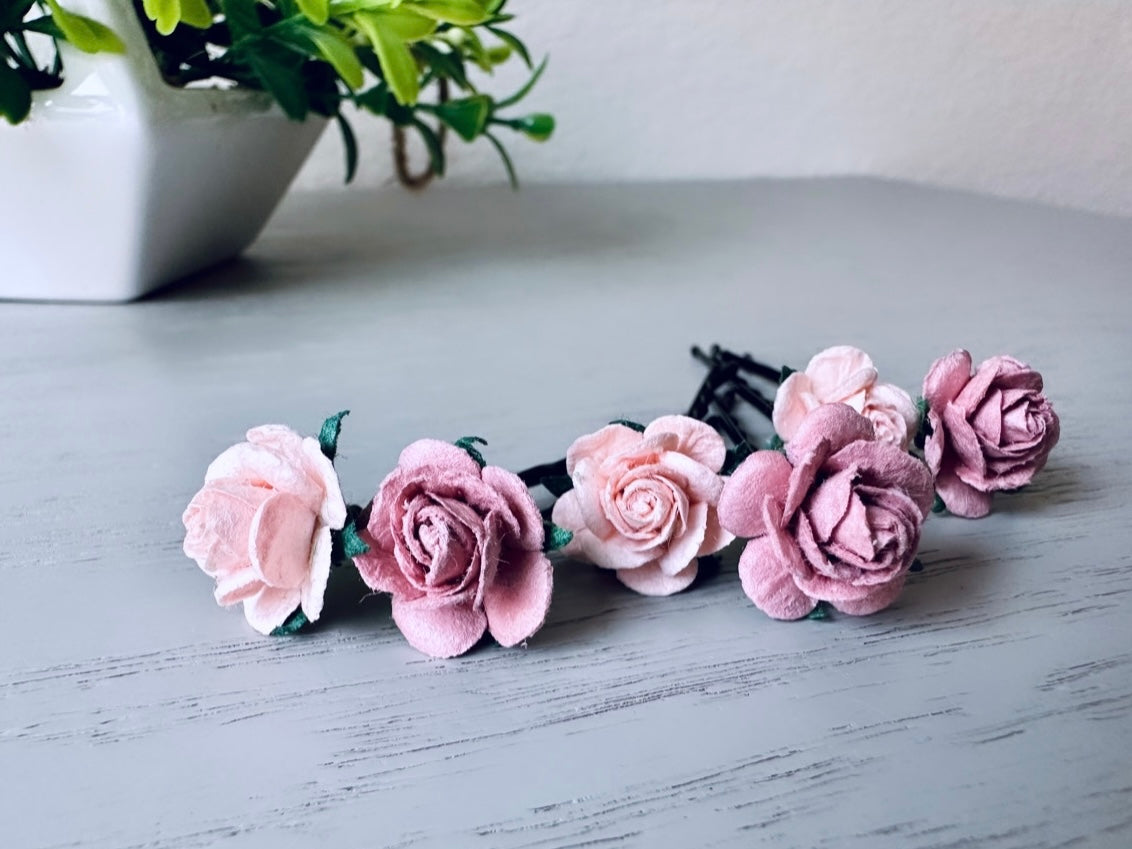 Wedding Hair Flowers, Blush Pink Flower Hair Pins, Wedding Hair Accessories, 6 Paper Flowers, Dusty Pink Rose Hair Clip, Floral Bobby Pin MPR6