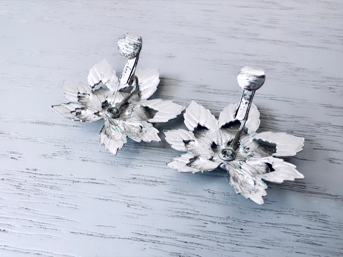 The backs of 1950s Vintage Silver Maple Leaf Earrings by Sarah Coventry from Piggle and Pop