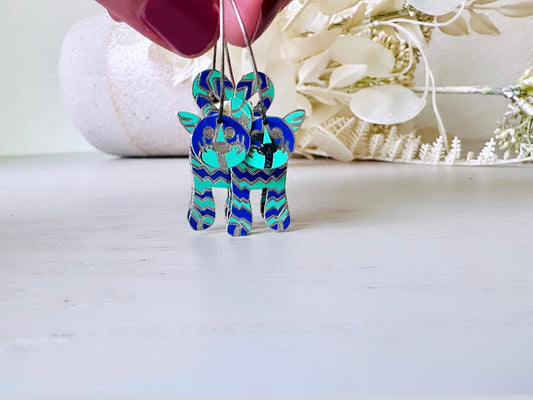 Blue Cat Earrings, Cute Playful Enamel Cat Earrings, Colorful Berebi Designer Articulated  Pierced Hoop Earrings, Funky Cool Feline Earrings