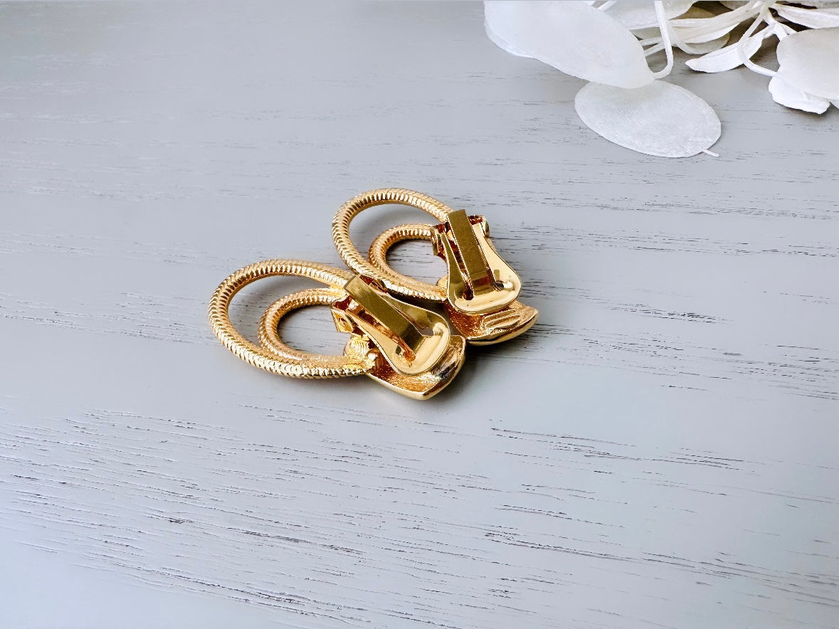 Big Gold Earrings, Gold 1980s Clip On Earrings, Mob Wife Aesthetic, Oversized Dramatic Double Loop Doorknocker Style Earring, 80s Retro Chic at Piggle and Pop 