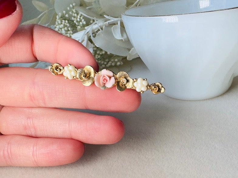 Vintage 1928 Jewelry Co. Pink Porcelain Rose Bar Pin Brooch – NOS on Original Card