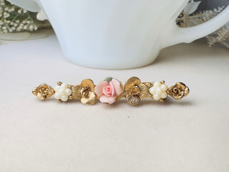 Vintage 1928 Jewelry Co. Pink Porcelain Rose Bar Pin Brooch – NOS on Original Card