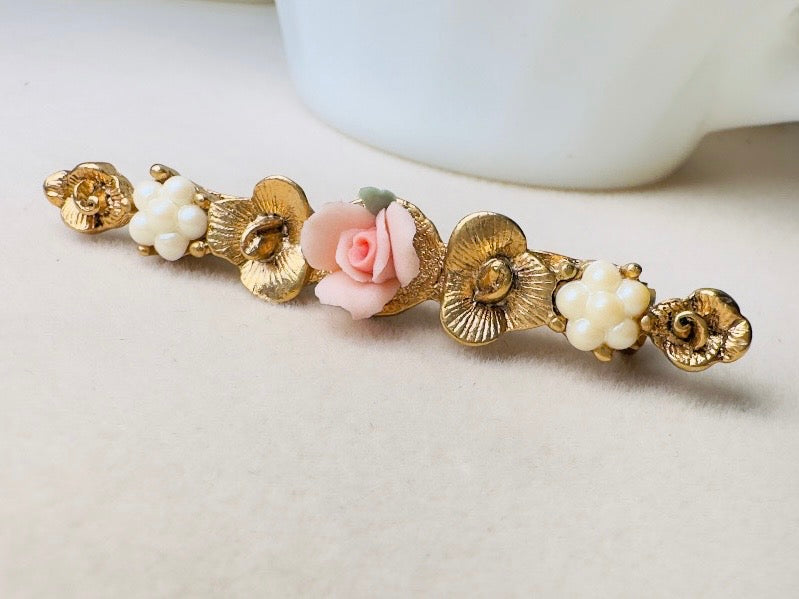 Vintage 1928 Jewelry Co. Pink Porcelain Rose Bar Pin Brooch – NOS on Original Card