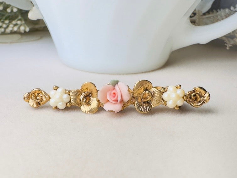 Vintage 1928 Jewelry Co. Pink Porcelain Rose Bar Pin Brooch – NOS on Original Card