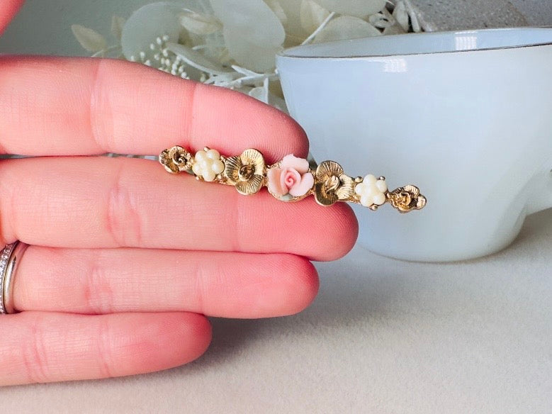 Vintage 1928 Jewelry Co. Pink Porcelain Rose Bar Pin Brooch – NOS on Original Card