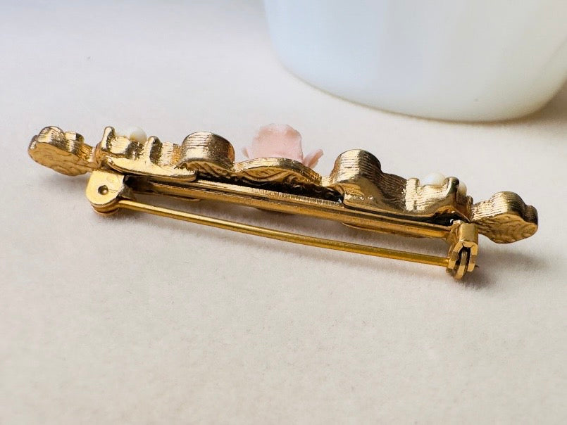 Vintage 1928 Jewelry Co. Pink Porcelain Rose Bar Pin Brooch – NOS on Original Card
