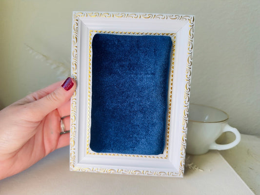 007 Velvet Jewelry Display Frame Pin Board, Handmade White Frame with Midnight Blue Velvet- Flat with Pins