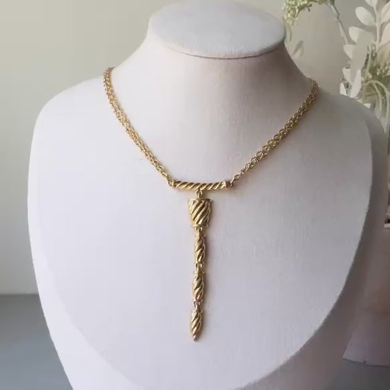 Vintage Napier Necklace, Sleek Gold Y Pendant Drop Necklace from Piggle and Pop video