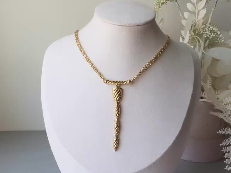 Vintage Napier Necklace, Sleek Gold Y Pendant Drop Necklace from Piggle and Pop video