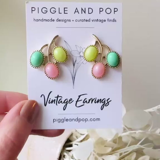 Vintage Candy Earrings, 1970s Vintage Earrings Gold Pastel Pink Mint & Chartreuse, Sarah Coventry 1973 Colorful Candyland Collection video