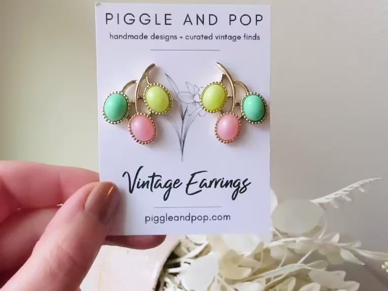 Vintage Candy Earrings, 1970s Vintage Earrings Gold Pastel Pink Mint & Chartreuse, Sarah Coventry 1973 Colorful Candyland Collection video