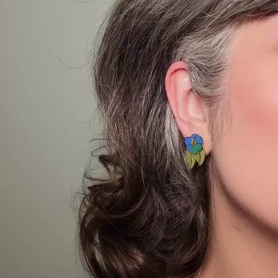 Laurel Burch Hibiscus Vintage Earrings, Blue and Green Flower Post Earrings from Piggle and Pop on Bethan Jayne video