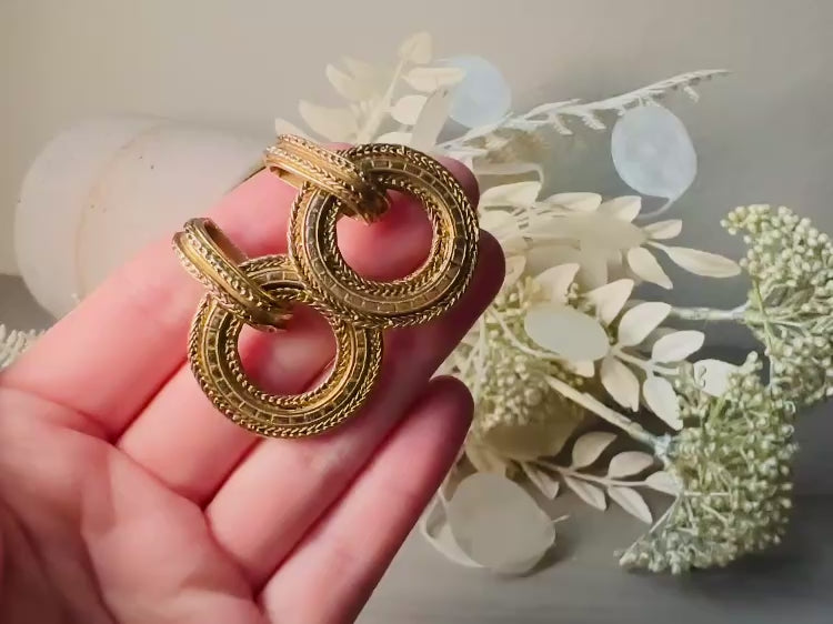 Gold Door Knocker Earrings, Etruscan Vintage Textured Gold Hoop Clip On Earrings video