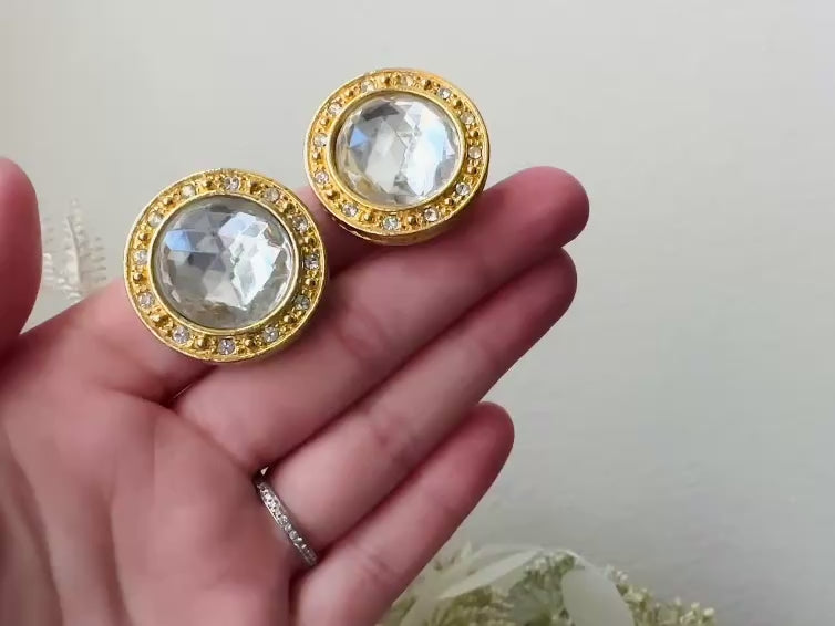 Oversized Vintage Rhinestone Earrings, 1980s Liz Claiborne LCI video