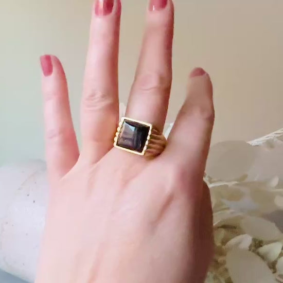 Onyx Signet Ring in Gold, Vintage 1940s Men's Cocktail Ring video