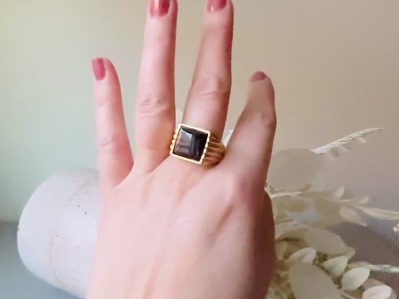 Onyx Signet Ring in Gold, Vintage 1940s Men's Cocktail Ring video