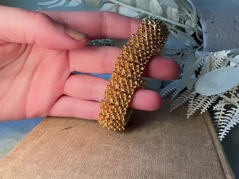 Vintage 1970s Gold Panel Bracelet, Striking Textured Gold Chunky Bracelet with Raised Stippling, 1973 Sarah Coventry Golden Sunset Bracelet video