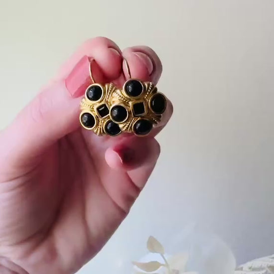 Vintage Black and Gold Etruscan 1980s Mogul Drop Earrings  Pierced Style video