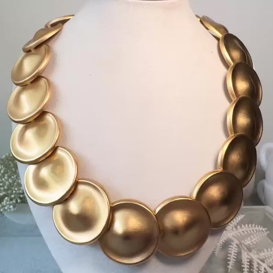 Gold Monet Necklace, Striking Cleopatra Designer Vintage Necklace, 80s Satin Gold Etruscan Choker Necklace video