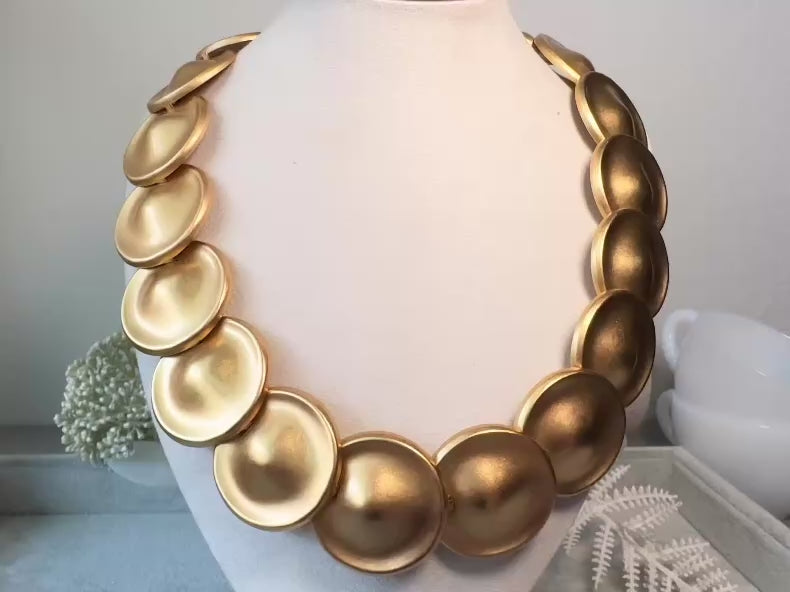 Gold Monet Necklace, Striking Cleopatra Designer Vintage Necklace, 80s Satin Gold Etruscan Choker Necklace video