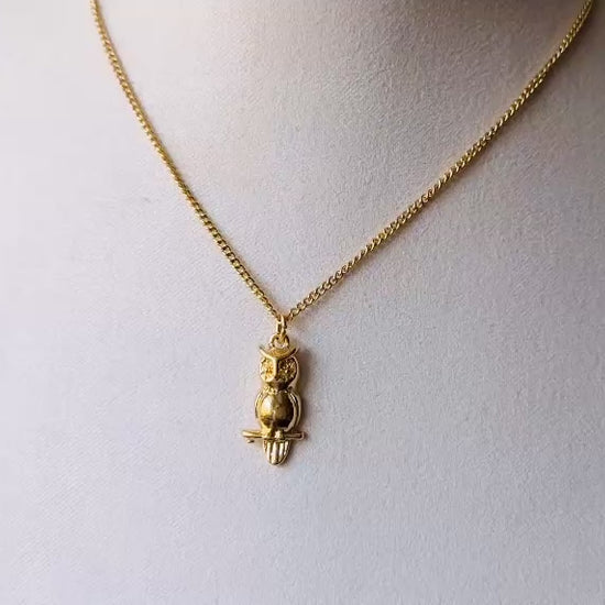 Vintage Gold Owl Pendant Necklace, 1981 Dainty Vintage Avon Owl Necklace video