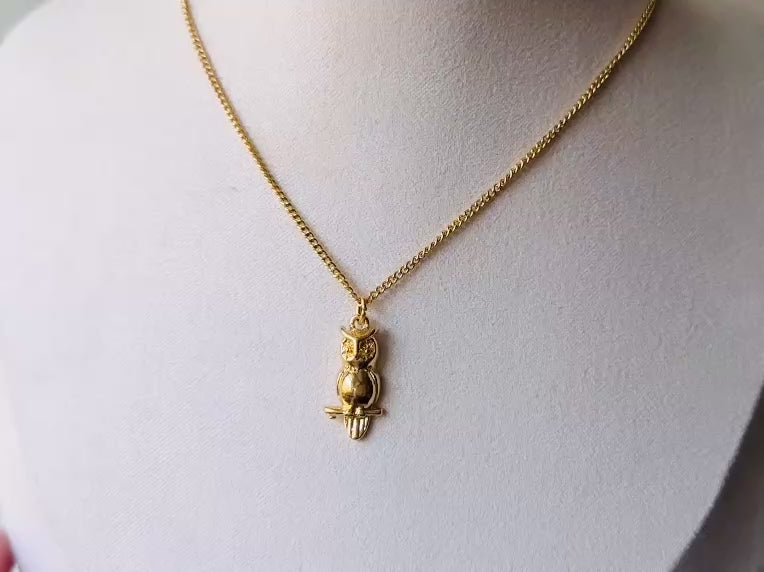 Vintage Gold Owl Pendant Necklace, 1981 Dainty Vintage Avon Owl Necklace video
