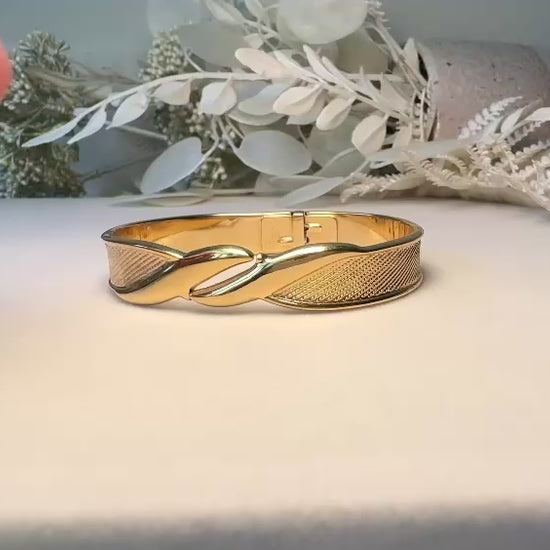 Vintage Monet Gold Bracelet, 1970s Small Gold Hinged Clamper Bracelet