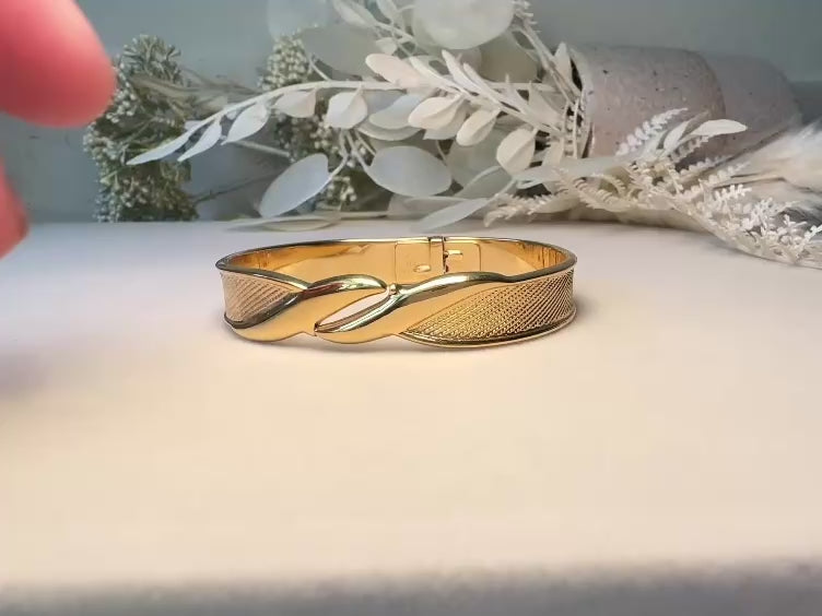 Vintage Monet Gold Bracelet, 1970s Small Gold Hinged Clamper Bracelet