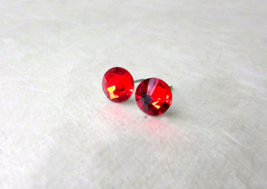 Red Stud Earrings, Swarovski Crystal Stud Earrings, Small 7mm Red Rhinestone Studs, Hypoallergenic Surgical Steel Earrings, Red Post Earring